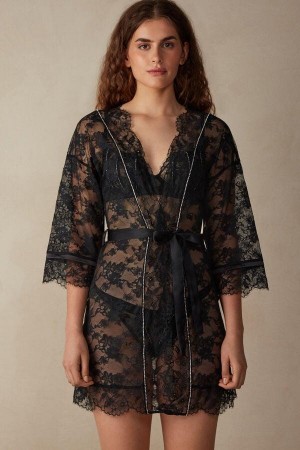 Piżama Intimissimi Shine High Like Stars Koronkowe Kimono Damskie Czarne | PL3854UT