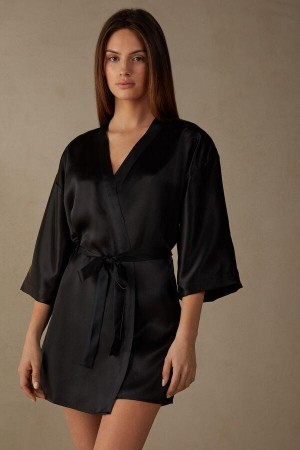 Piżama Intimissimi Silk Kimono Damskie Czarne | PL3844PQ