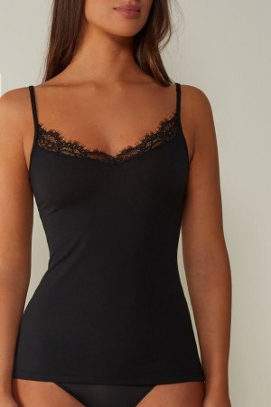 Podkoszulka Intimissimi Modal Ultralight Cashmere Blend with Koronkowe Damskie Czarne | PL4345AP