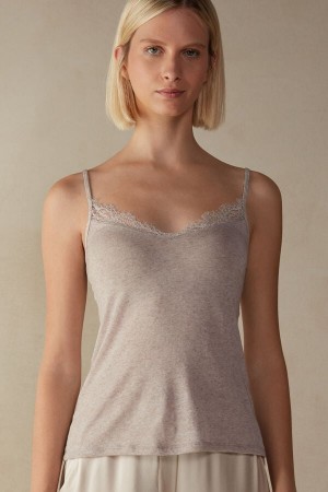 Podkoszulka Intimissimi Modal Ultralight Cashmere Blend with Koronkowe Damskie Beżowe | PL4328QZ