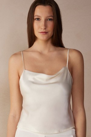 Podkoszulka Intimissimi Silk Crop Camisole Damskie Białe | PL4301EX