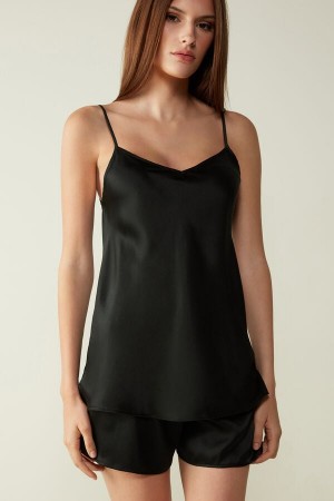 Podkoszulka Intimissimi Silk Satin with V-neckline Damskie Czarne | PL4353EX