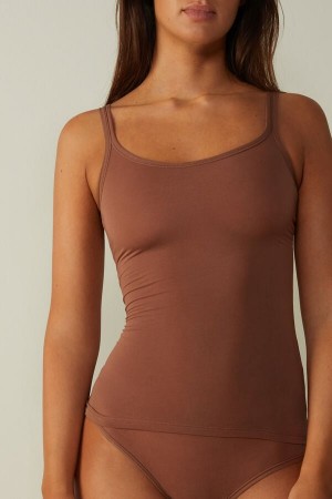 Podkoszulka Intimissimi Ultralight Supima® Bawełniane Damskie Ciemny Beżowe | PL4357NB