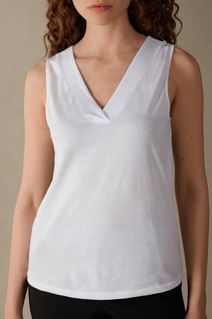 Podkoszulka Intimissimi V-neck in Supima® Ultrafresh Bawełniane Damskie Białe | PL4336LH