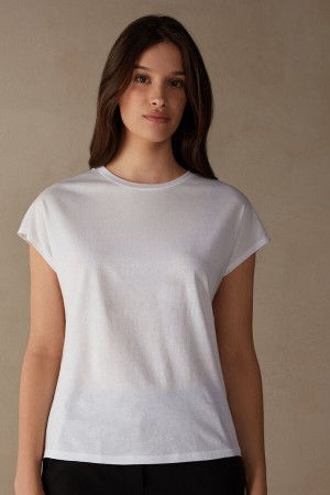 Short Sleeve Intimissimi Crew Neck Top in Supima® Ultrafresh cotton Damskie Białe | PL4197EX