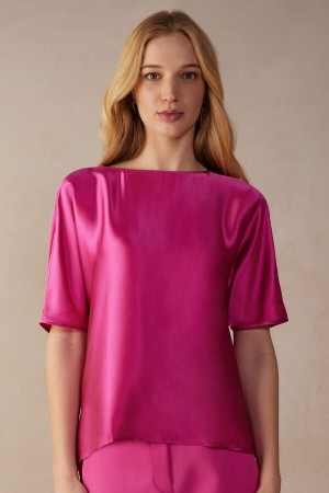 Short Sleeve Intimissimi Silk and Modal Top Damskie Różowe | PL4196RW