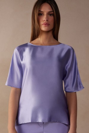 Short Sleeve Intimissimi Silk and Modal Top Damskie Lawenda | PL4194YU