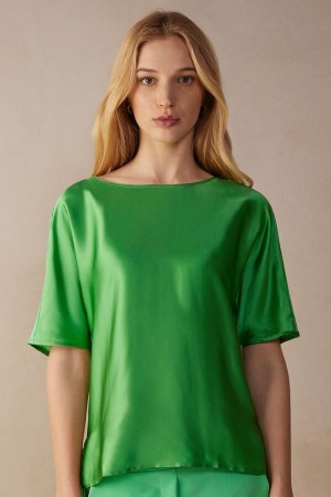 Short Sleeve Intimissimi Silk and Modal Top Damskie Mięta | PL4193UT