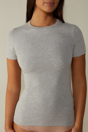 Short Sleeve Intimissimi Stretch Supima® Bawełniane Top Damskie Głęboka Szare | PL4205DN