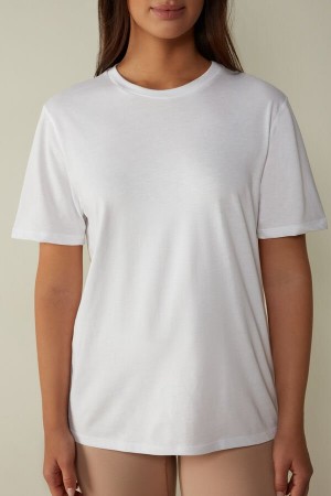 Short Sleeve Intimissimi Supima® Bawełniane Top Damskie Białe | PL4211FM