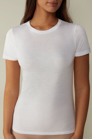 Short Sleeve Intimissimi T-shirt in Ultrafresh Supima® Bawełniane Damskie Białe | PL4215PQ