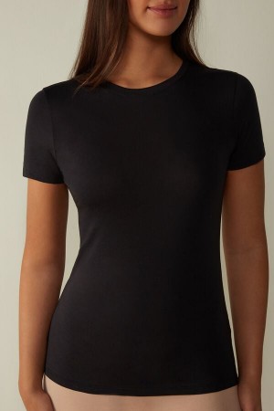 Short Sleeve Intimissimi T-shirt in Ultrafresh Supima® Bawełniane Damskie Czarne | PL4214AP