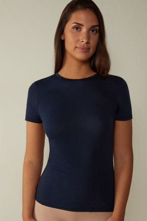 Short Sleeve Intimissimi T-shirt in Ultrafresh Supima® Bawełniane Damskie Niebieskie | PL4212DN