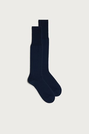 Skarpetki Intimissimi Wysokie Sateen Egyptian Bawełniane Męskie Głęboka Szare Niebieskie | PL3280HK