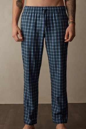 Spodnie Intimissimi Full Length in Check Patterned Brushed Cloth Męskie Niebieskie | PL3082QZ