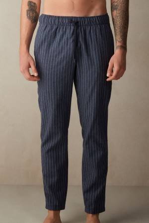 Spodnie Intimissimi Full Length in Denim Pinstripe Patterned Brushed Cloth Męskie Niebieskie | PL3081WY