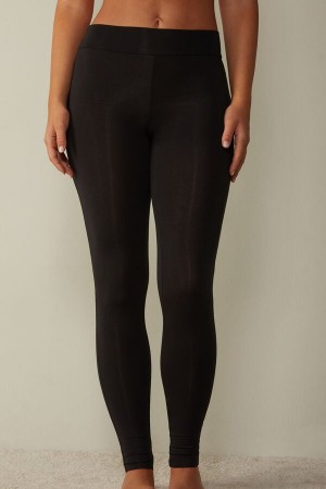 Spodnie Intimissimi High-Waisted Micromodal Stirrup Damskie Czarne | PL4274EX