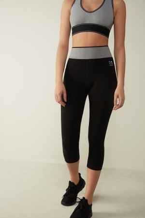 Spodnie Intimissimi In Action Capri in Organic Stretch Bawełniane Damskie Czarne Szare | PL4267PQ