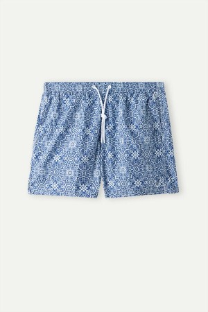 Szorty Kąpielowe Intimissimi Blue Majolica Print Męskie Białe Niebieskie | PL3331JJ